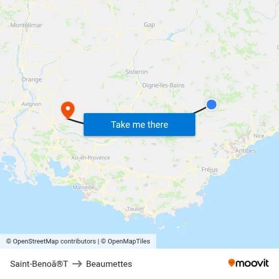 Saint-Benoã®T to Beaumettes map