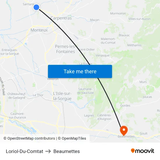 Loriol-Du-Comtat to Beaumettes map