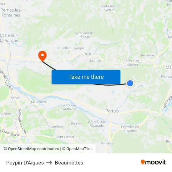 Peypin-D'Aigues to Beaumettes map