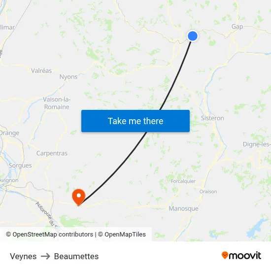 Veynes to Beaumettes map