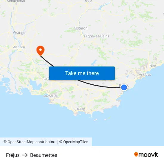 Fréjus to Beaumettes map