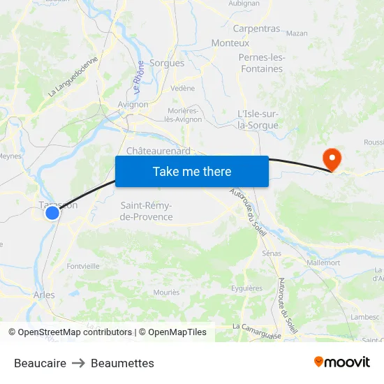 Beaucaire to Beaumettes map