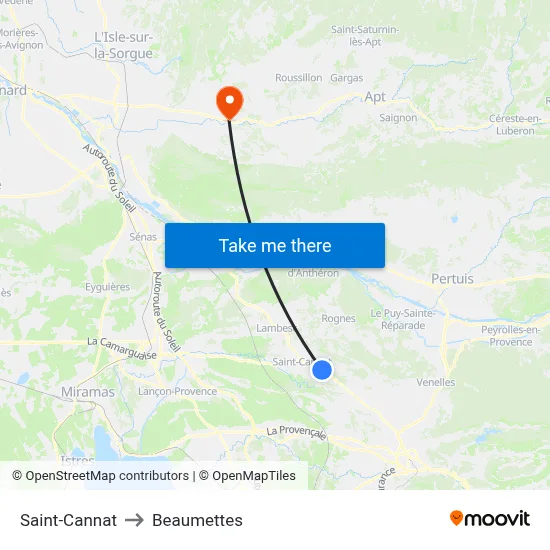 Saint-Cannat to Beaumettes map