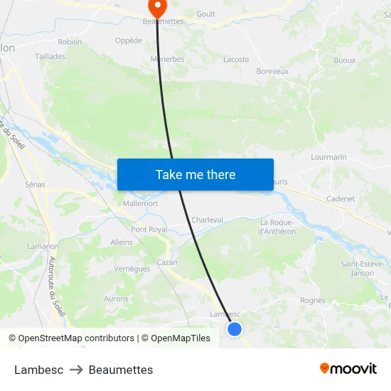 Lambesc to Beaumettes map