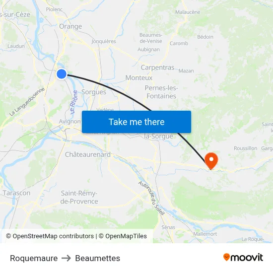 Roquemaure to Beaumettes map