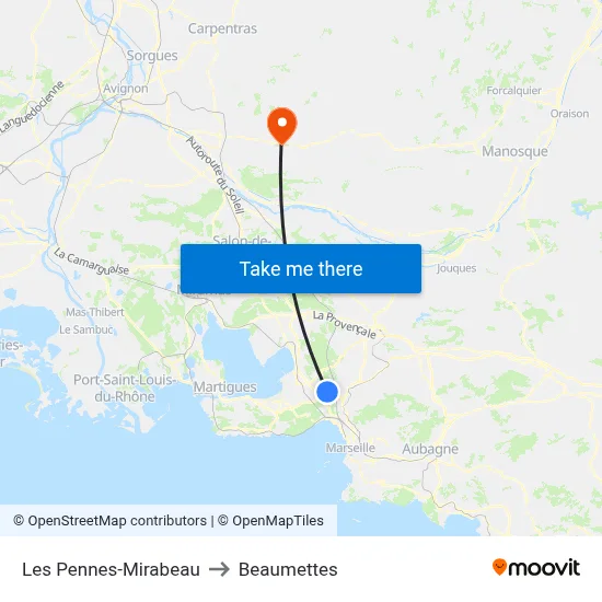 Les Pennes-Mirabeau to Beaumettes map