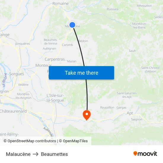 Malaucène to Beaumettes map