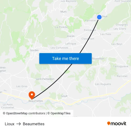 Lioux to Beaumettes map