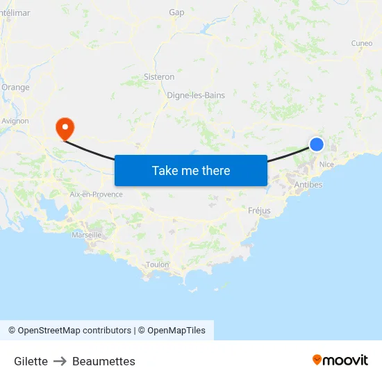 Gilette to Beaumettes map