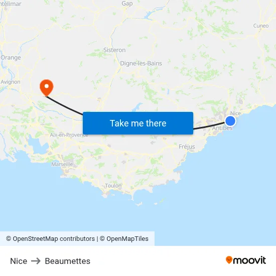 Nice to Beaumettes map