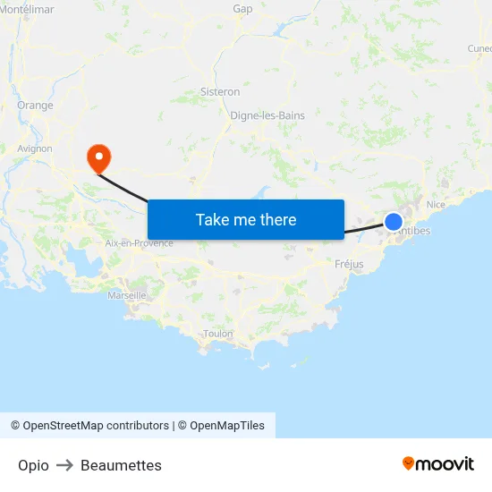 Opio to Beaumettes map