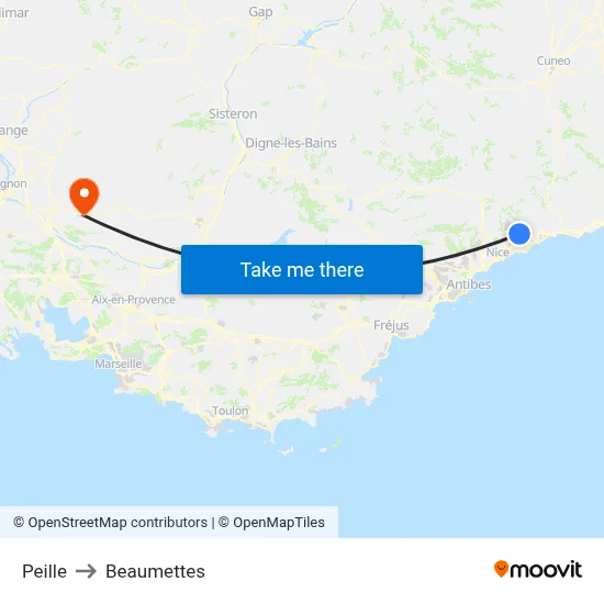 Peille to Beaumettes map