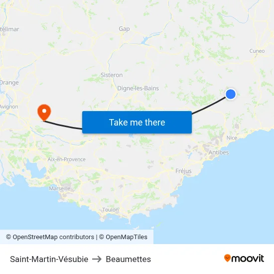 Saint-Martin-Vésubie to Beaumettes map