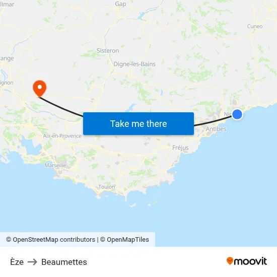 Èze to Beaumettes map