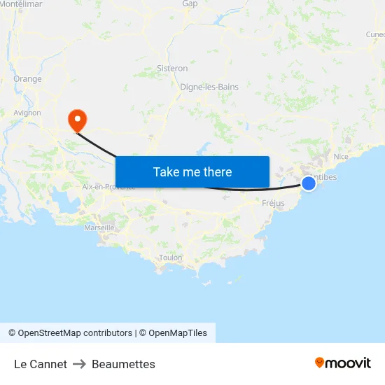 Le Cannet to Beaumettes map