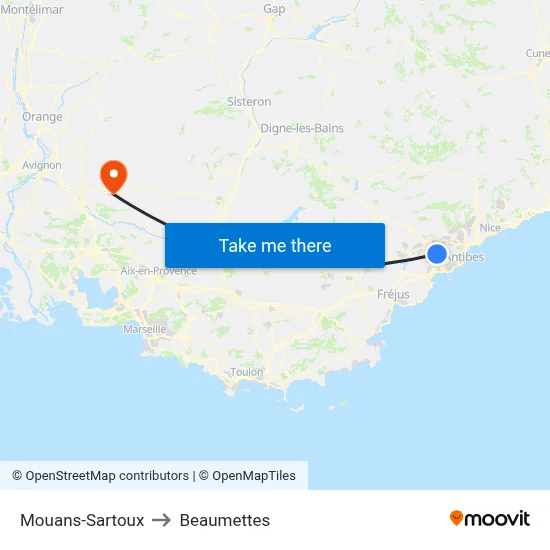 Mouans-Sartoux to Beaumettes map