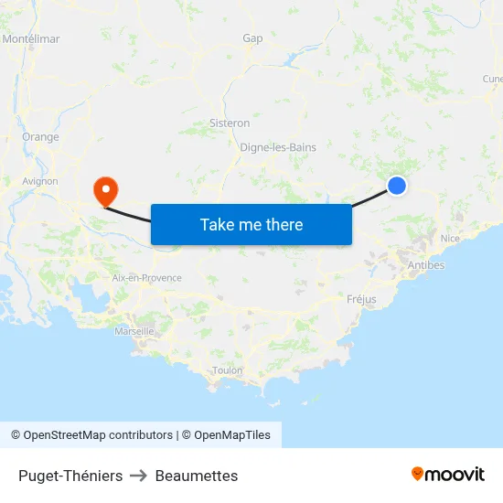 Puget-Théniers to Beaumettes map
