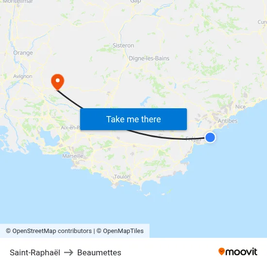 Saint-Raphaël to Beaumettes map