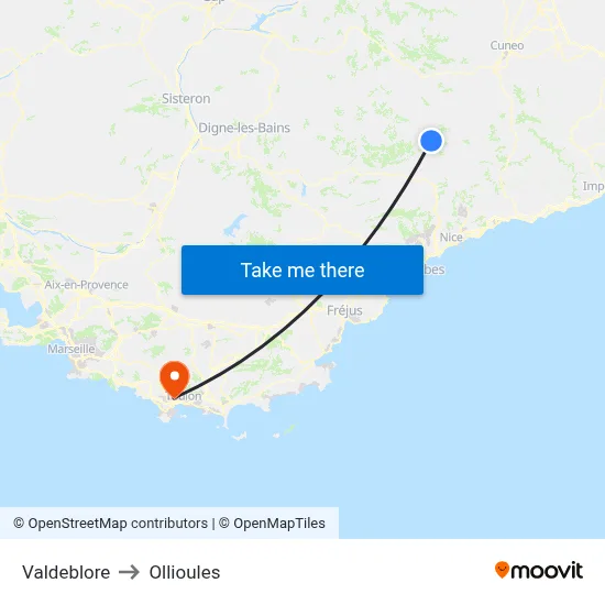 Valdeblore to Ollioules map