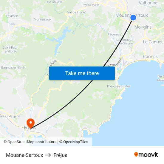 Mouans-Sartoux to Fréjus map
