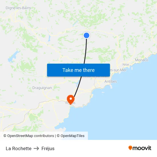La Rochette to Fréjus map