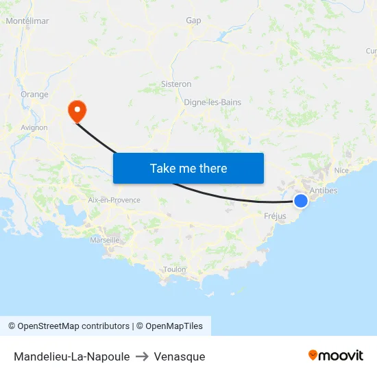Mandelieu-La-Napoule to Venasque map