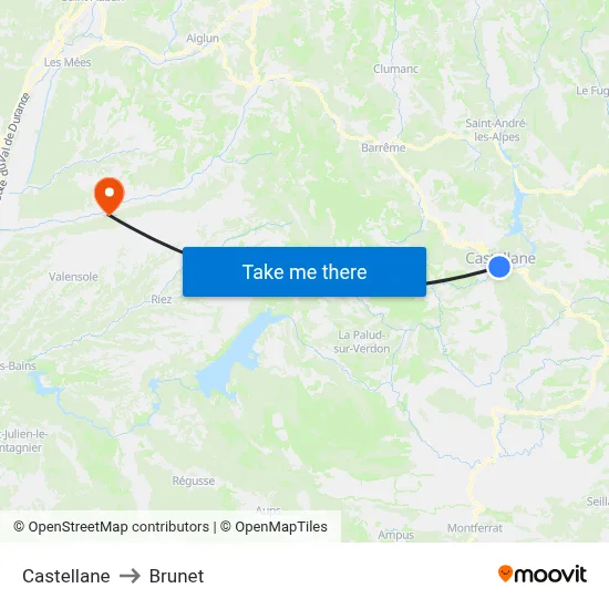 Castellane to Brunet map