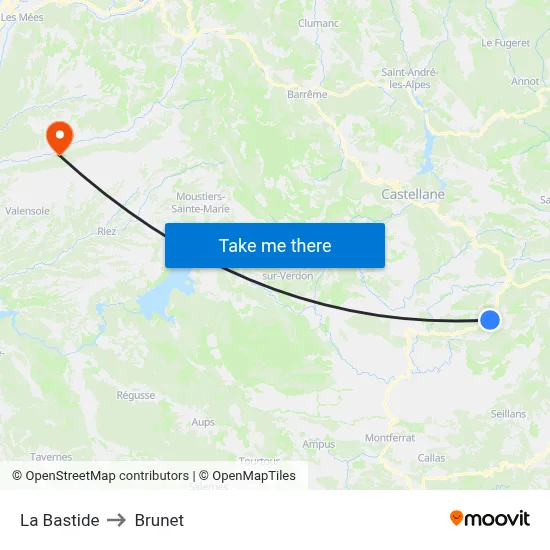 La Bastide to Brunet map