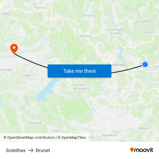 Soleilhas to Brunet map