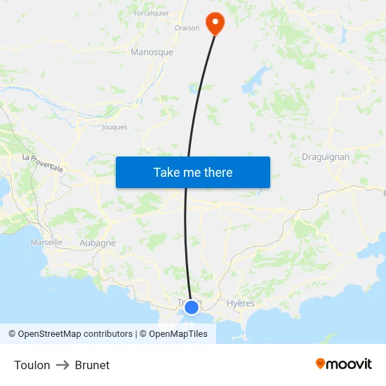 Toulon to Brunet map