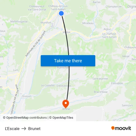 L'Escale to Brunet map