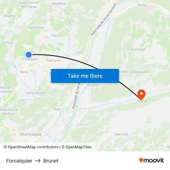 Forcalquier to Brunet map