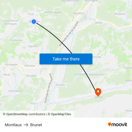 Montlaux to Brunet map