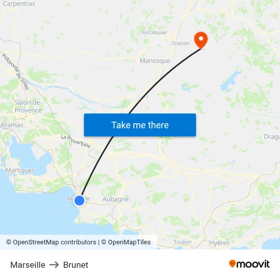 Marseille to Brunet map