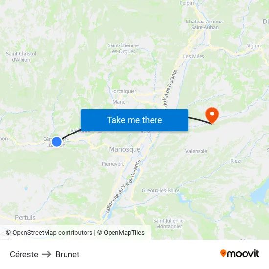 Céreste to Brunet map