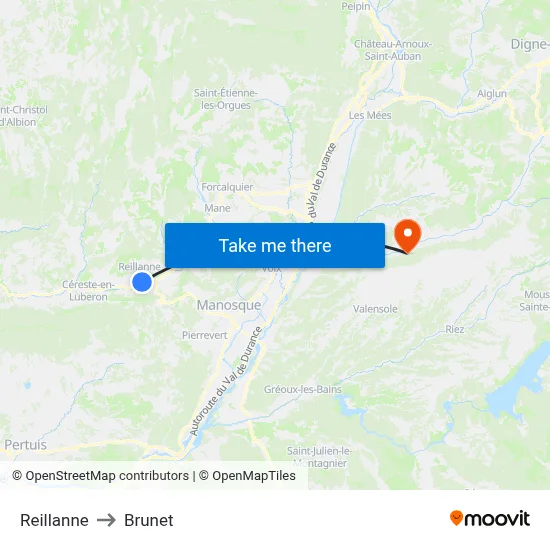 Reillanne to Brunet map