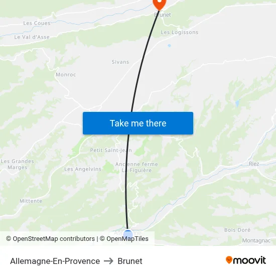 Allemagne-En-Provence to Brunet map