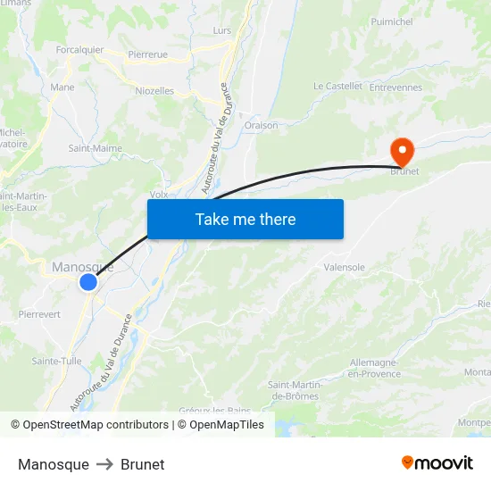 Manosque to Brunet map
