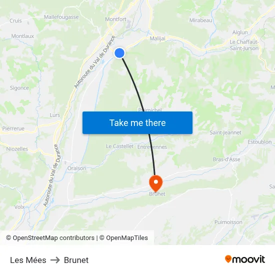 Les Mées to Brunet map