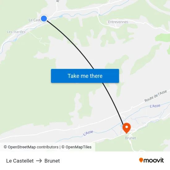 Le Castellet to Brunet map