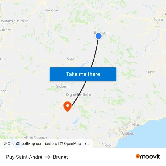 Puy-Saint-André to Brunet map