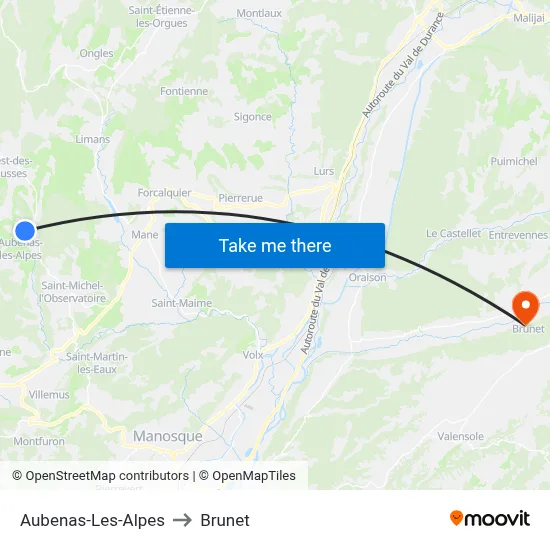 Aubenas-Les-Alpes to Brunet map