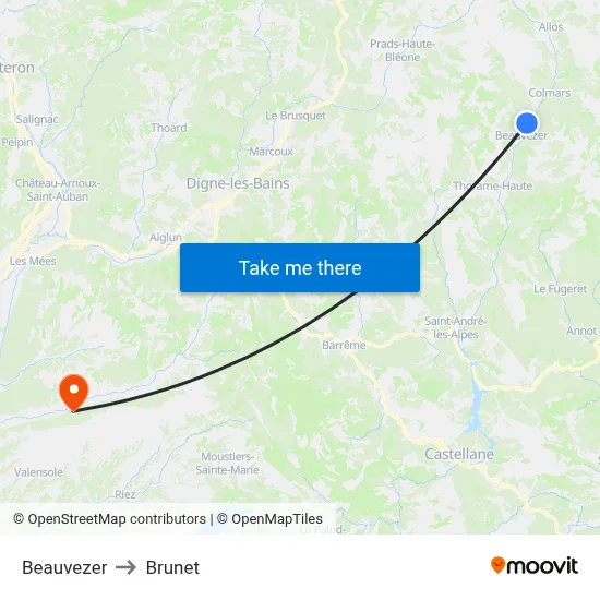 Beauvezer to Brunet map