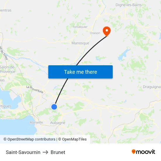 Saint-Savournin to Brunet map