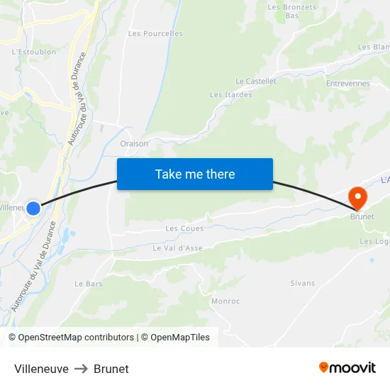 Villeneuve to Brunet map