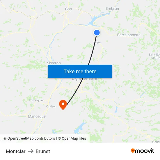 Montclar to Brunet map