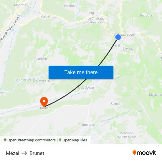 Mézel to Brunet map