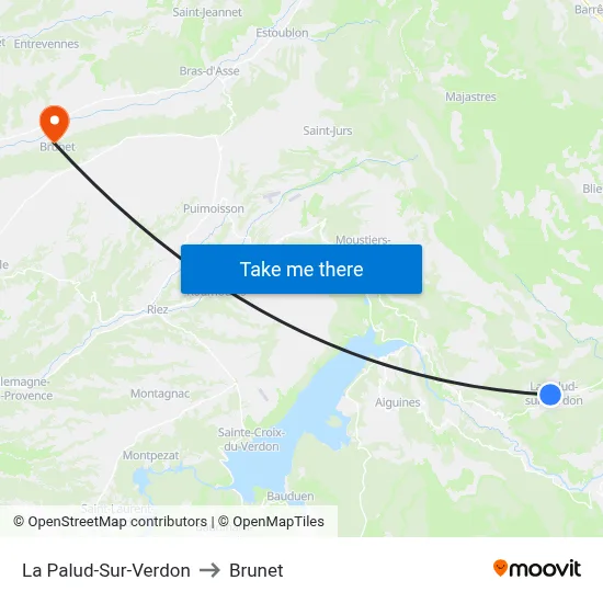 La Palud-Sur-Verdon to Brunet map