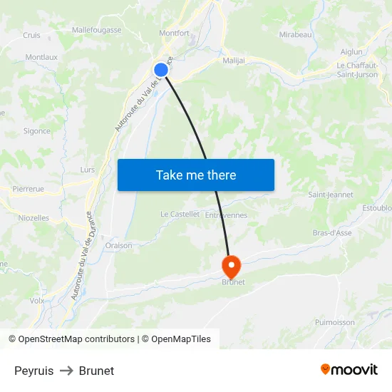 Peyruis to Brunet map