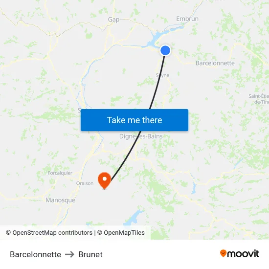 Barcelonnette to Brunet map